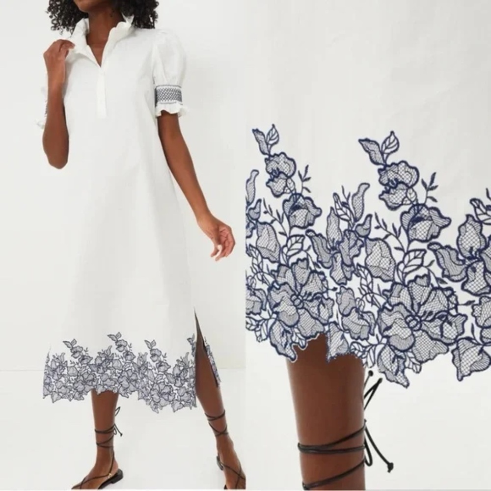 Tuckernuck Hyacinth House Navy Embroidery Eliza Midi Dress/ XS - Picture 3 of 4